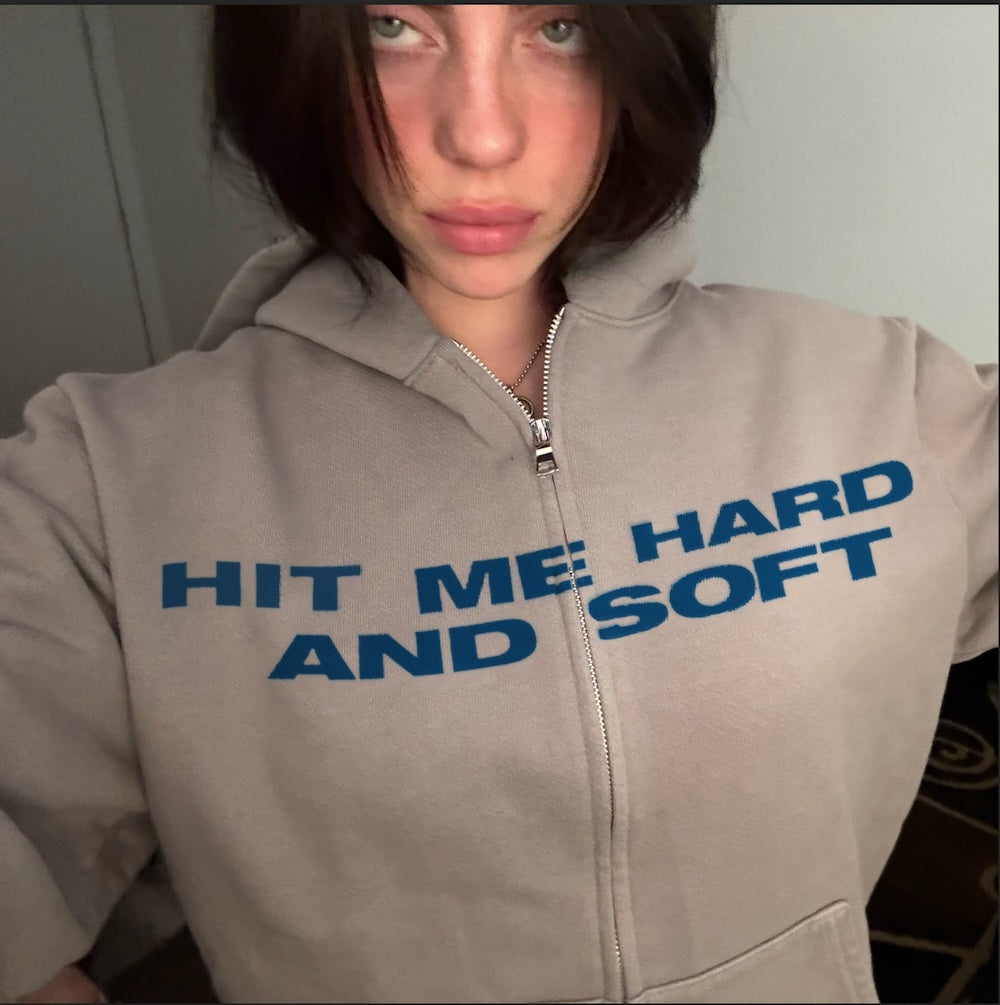 HIT ME HARD AND SOFT Grey Zipper Hoodie Billie