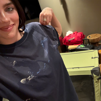 Billie wearing All-Over Cover T-Shirt