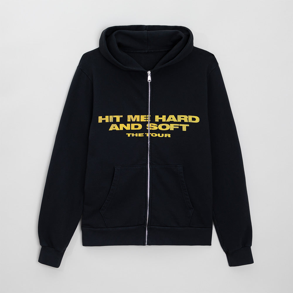 HIT ME HARD AND SOFT Live in 3D Hands Black Zip Hoodie Front