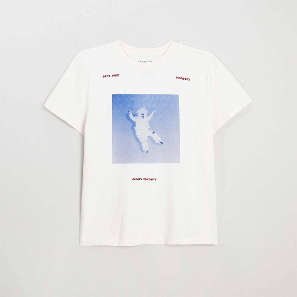 Falling Scatter Text White T-Shirt Front