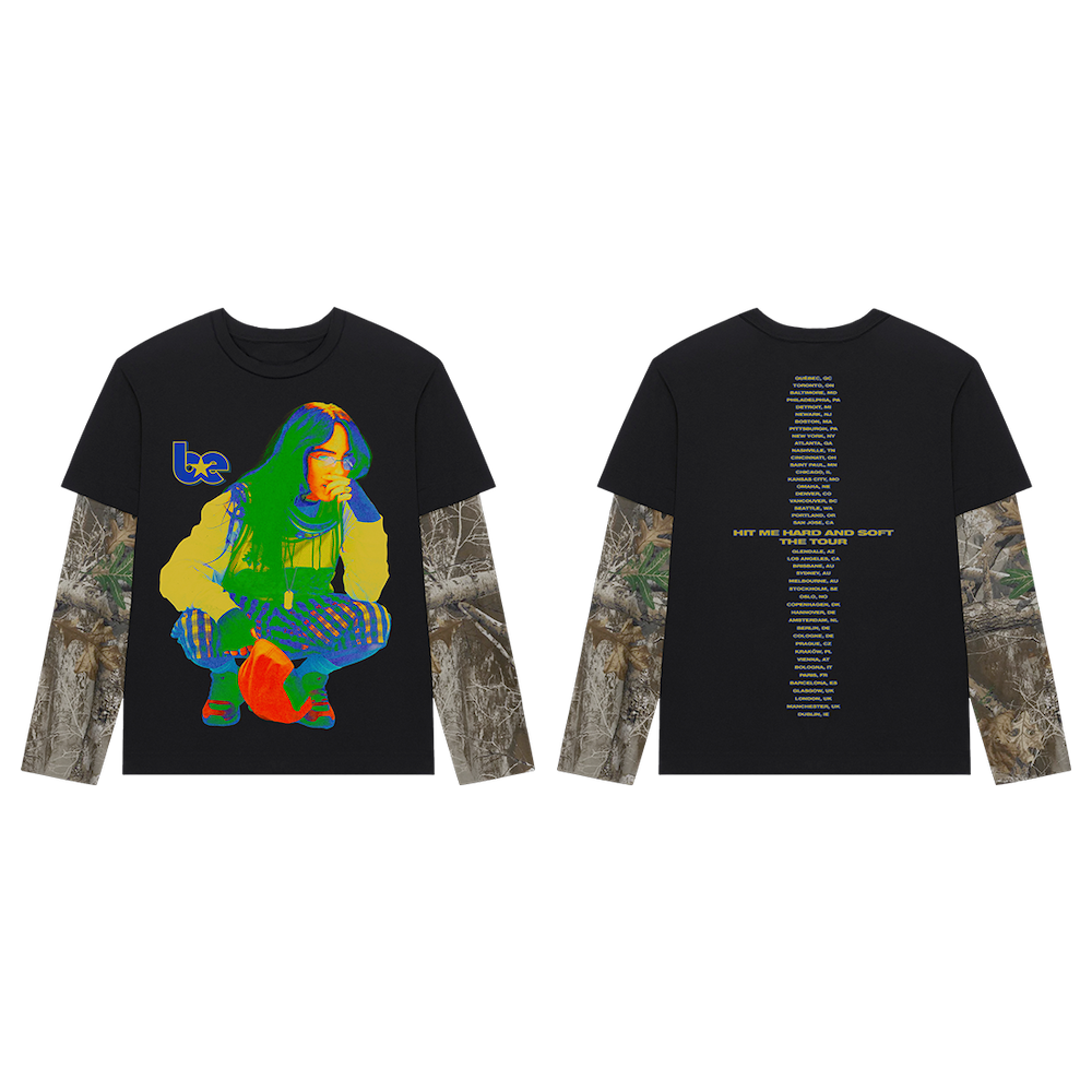 HIT ME HARD AND SOFT TOUR CAMO LAYERED LONG SLEEVE TEE