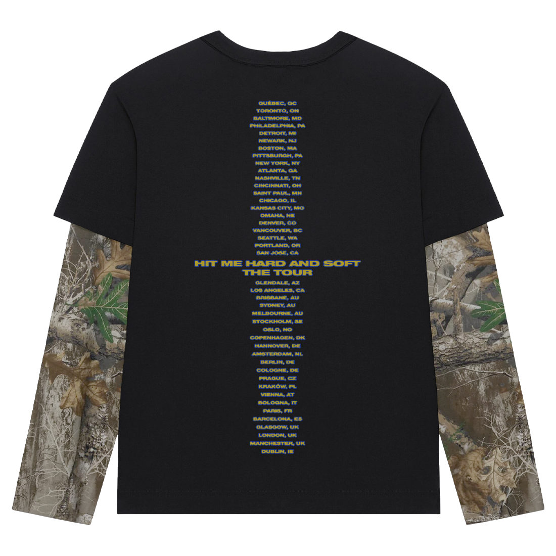 HIT ME HARD AND SOFT TOUR CAMO LAYERED LONG SLEEVE TEE BACK