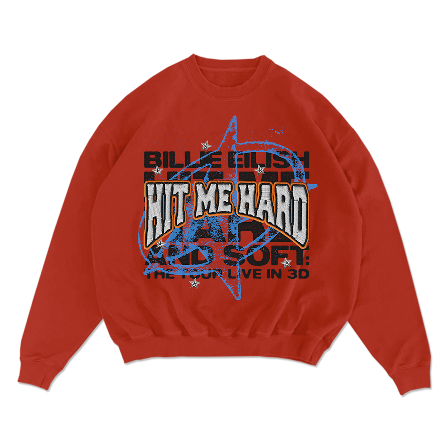 Live in 3D Embroidered Star Red Crewneck