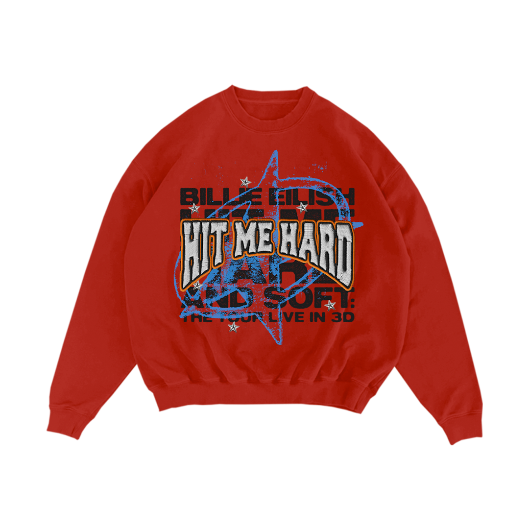 Live in 3D Embroidered Star Red Crewneck